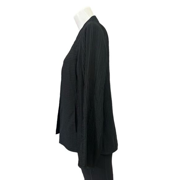Eileen Fisher Black Pleated Silk Open Front Cardigan Lightweight w/ Pockets sz M - Picture 3 of 10